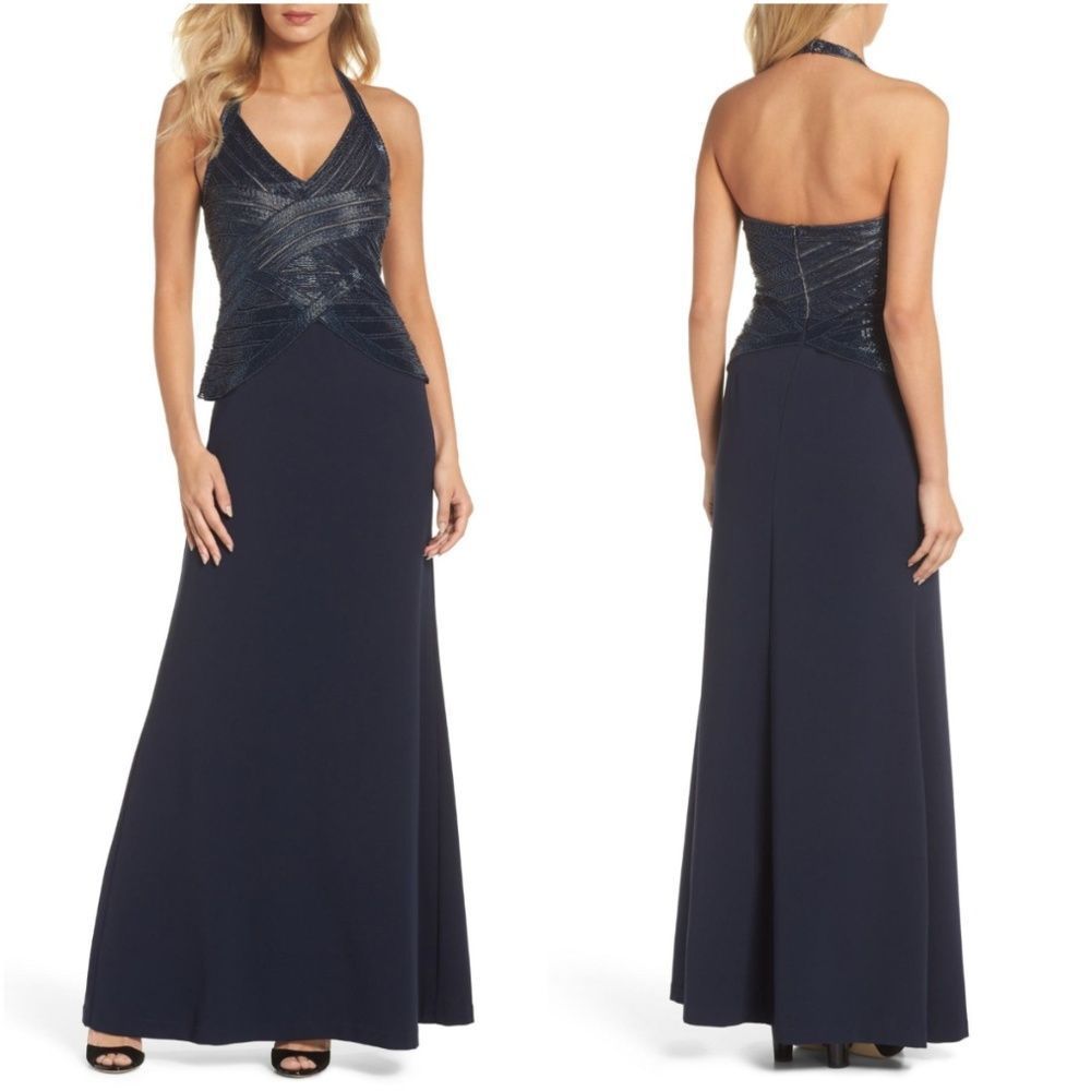 Adrianna Papell Beaded Halter Gown